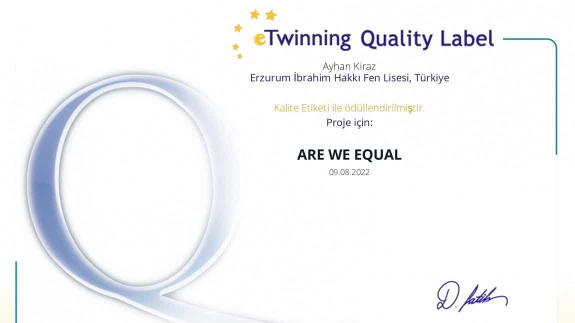 Are We Equal e Twinning Kalite Etiketi aldı